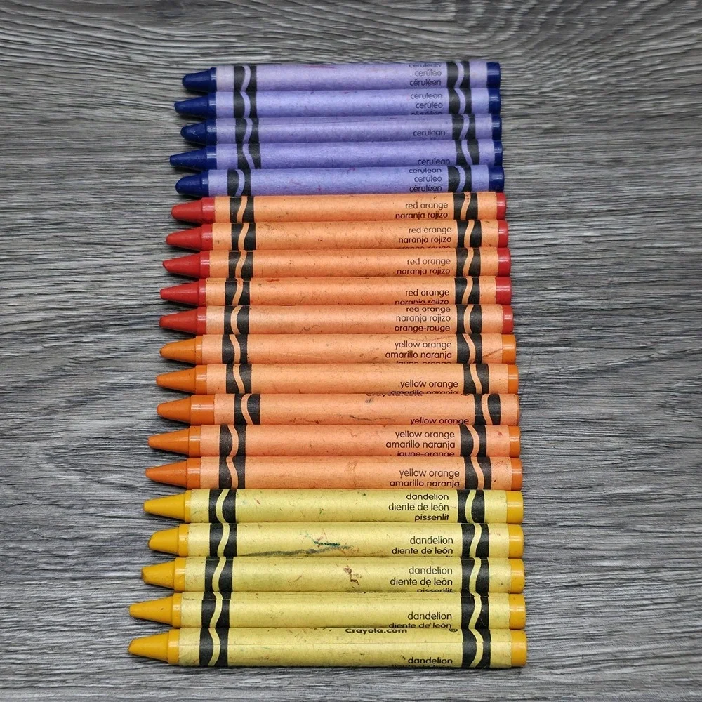 5 Sets Of 4 Rare Crayola Colors - Dandelion, Yellow Orange, Red Orange, Cerulean
